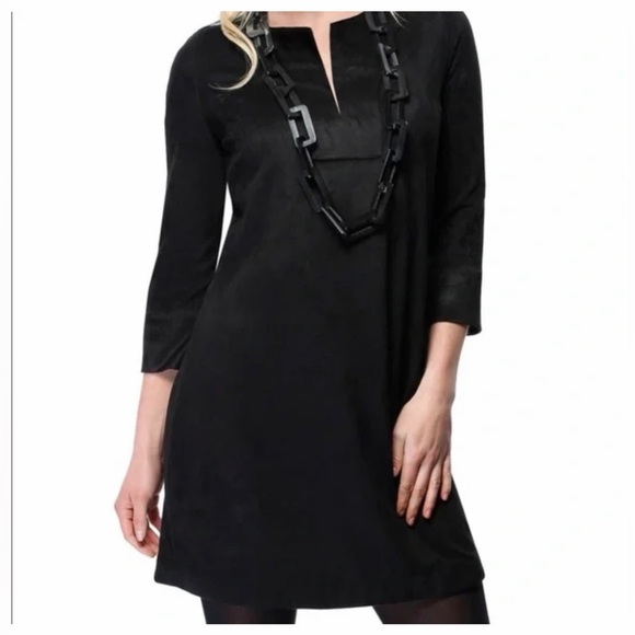 Gretchen Scott Designs Dresses & Skirts - Gretchen Scott Black Suede Tunic 3/4 Sleeve Dress Women’s size XS